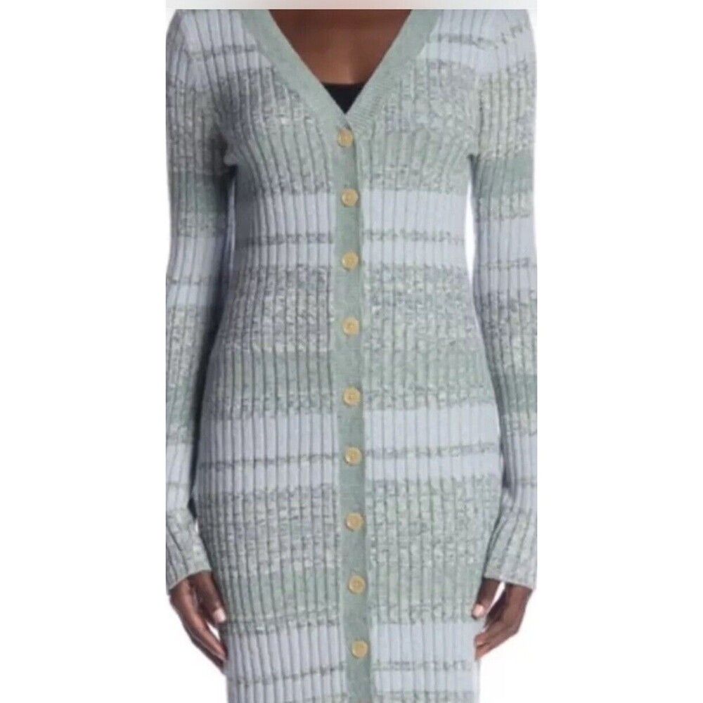 FREE PEOPLE Cozy Up Cardigan Midi Dress Green Pistachio Medium Stripe Button